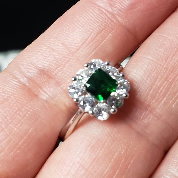 925 Silver Cushion Cut Emerald Color Retro - Picture 8 of 8